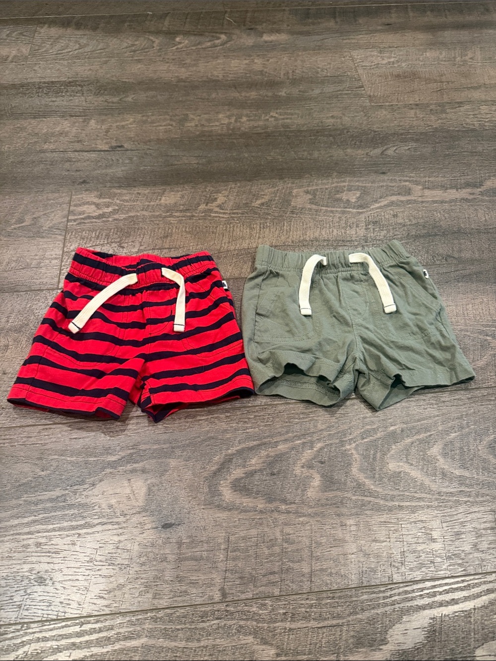 GAP Red & Navy Striped and Olive Green Drawstring Shorts - Pack of 2